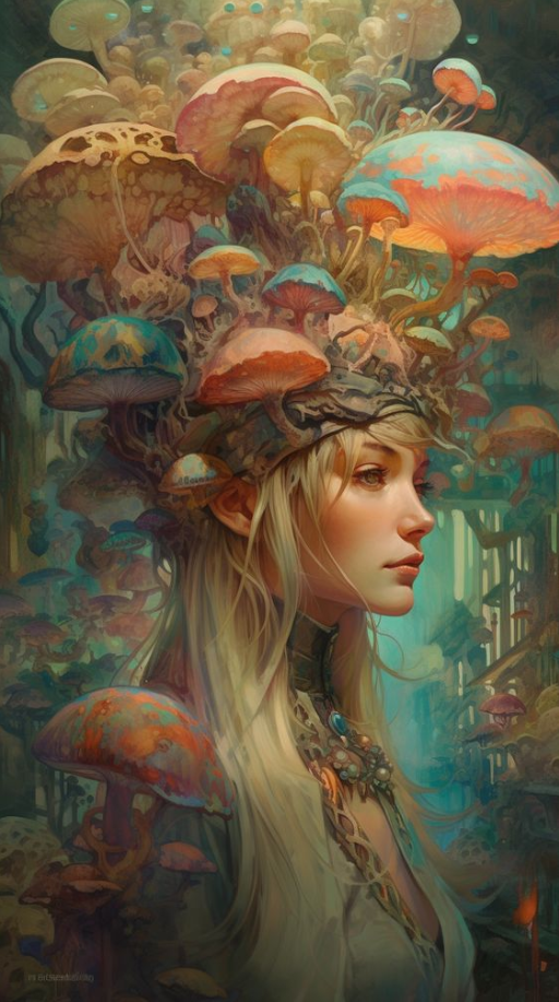 Visionary Art   A Painting Of A Woman Wearing A Headdress Made Of