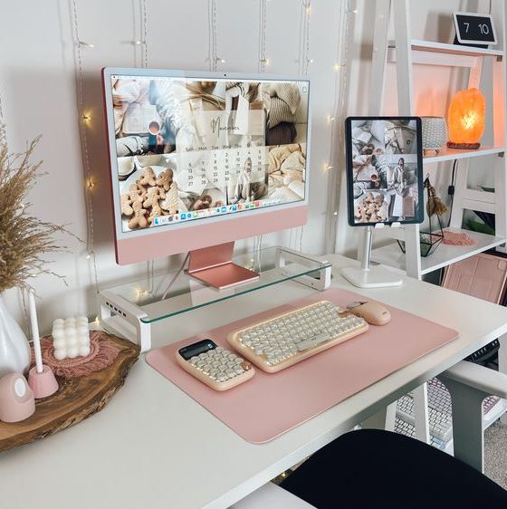 Desk Inspo Desk Aesthetic Home Office Inspo Home Office Aesthetic Pink IMac Standing Desk