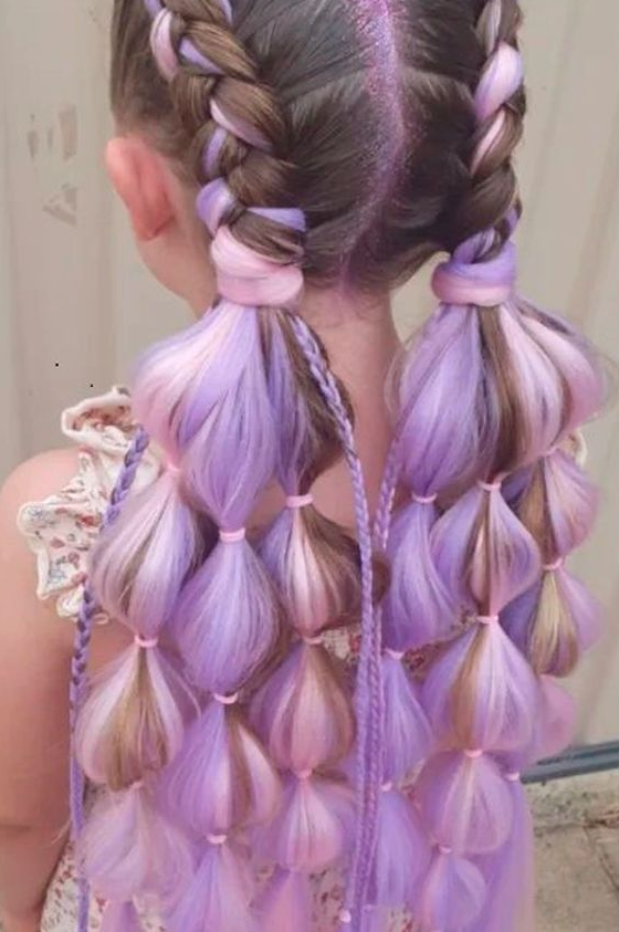 Hair Styles For Kids   Little Girl Fair Hair Two Thick Tails Braids With Synthetic Violet Hair