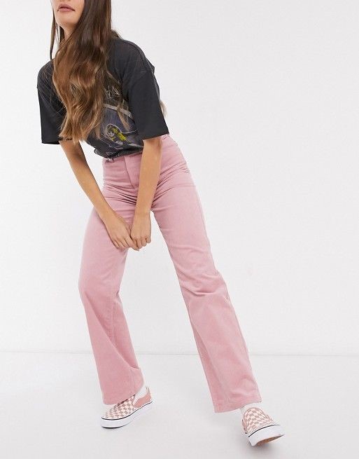 Monki Yoko Wide Leg Cord Trousers In Pink