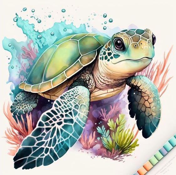 Marine Life Drawing   Beautiful Watercolor Turtle Clipart