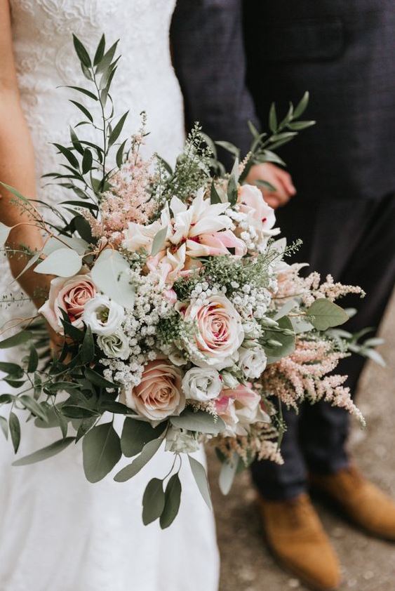 Wedding Flowers Bouquet   Blush Wedding Bouquet With Roses And Eucalyptus