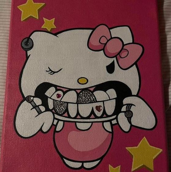 Y2k Painting Ideas Easy   Hello Kitty With Grillz Painting