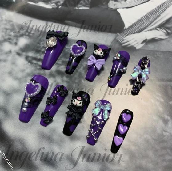 Kuromi Nails   Fake Nails Designs Fake Nails Stylish Nails Designs Rhinestone Nails Stylish Nails Art Perfect Gift For Girlfriend