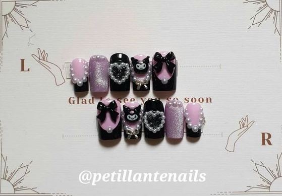 Kuromi Nails   Kawaii Nails Purple Nails Fake Nails Really Cute Nails Stylish Nails Art Black Acrylic Nails