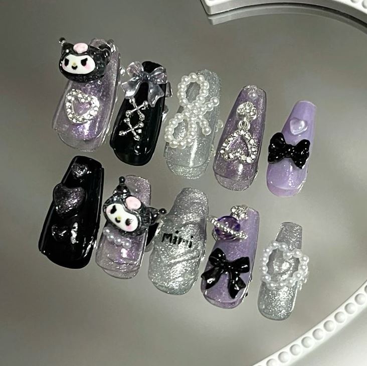 Kuromi Nails   Purple Nails Dope Nail Designs Stylish Nails Sparkly Nails Purple Nail Designs Hello Kitty Nails Art