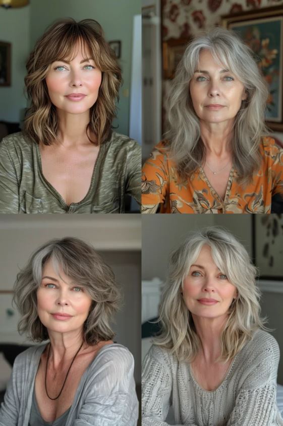 Long Shaggy Bob With Bangs For Ladies Over 50