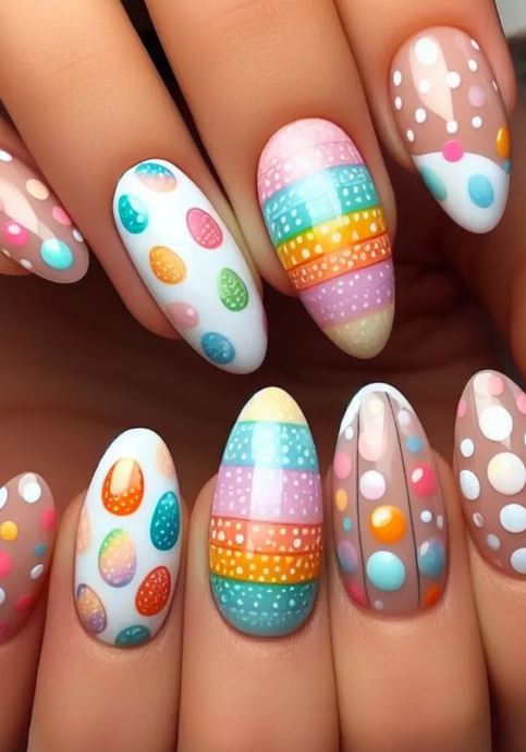 Rainbow Polka Dot Nails For Easter Ideas