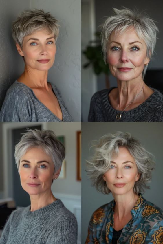 Razored Short Hairstyle For Women Over 60