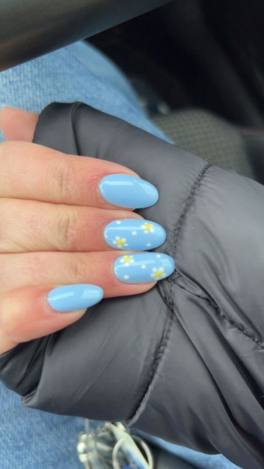 Spring Blue Nails   Blue Nails May Nails Daisy Nails Cute Acrylic Nails Cute Spring Nails Bule Nail Designs