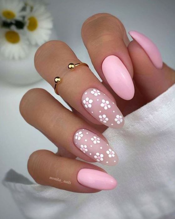 Spring Nail   Acrylic Nails Almond Shape Simple Nails Floral Nails Pink Nails Stylish Nails Spring Acrylic Nails