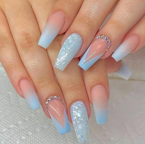 Coffin Nails Designs   Best Coffin Nail Designs White Nails Blue Glitter Nails Blue Nails Nail Designs Stylish Nails Gel Nails