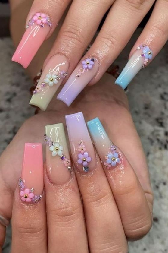 Coffin Nails Designs   Flower Nails Spring Acrylic Nails Easter Nails Nail Designs Gel Nails Spring Nails Flower Nails