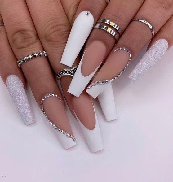 Coffin Nails Ideas   White Diamond Perfection Embrace The Beauty Of Luxury Nails Pink Acrylic Nails Nails Stylish Nails White Acrylic Nails Gel Nails Acrylic Nails Coffin