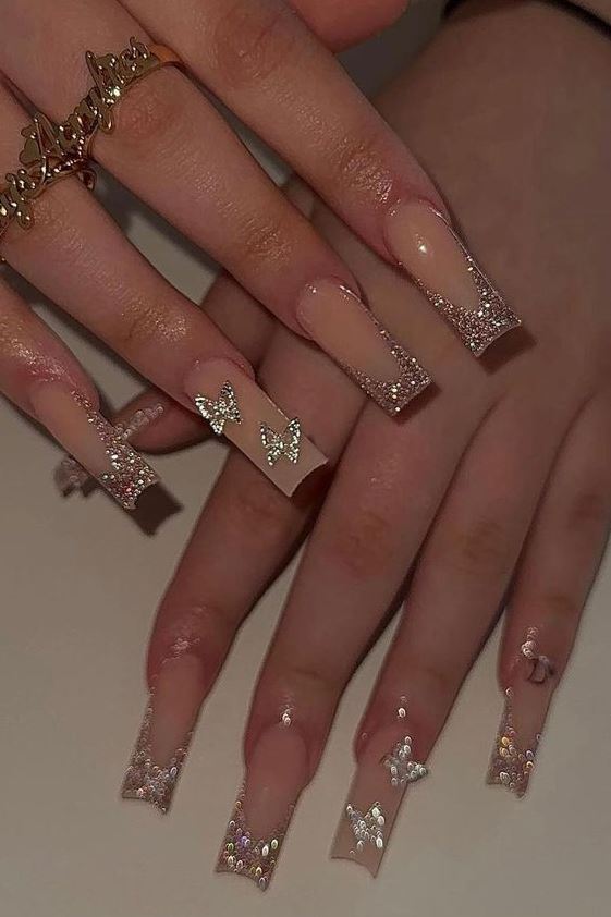 Coffin Nails   Square Nail Ideas For A Super Chic Mani Rhinestone Nails Gel Nails Gold Acrylic Nails Gold Nails Glitter Nails Sparkly Nail Designs