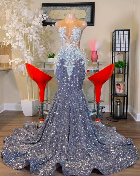 Exotic Prom Dresses   Shinning Grey Sequin Mermaid Prom  Plus Size Prom  Pretty Prom  Gorgeous Prom  Silver Prom Dress Cute Prom  Senior Prom