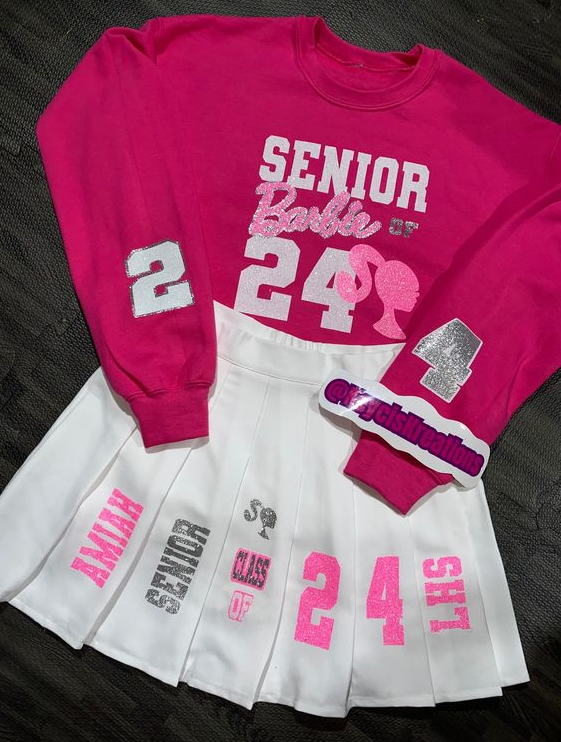 Back To School Outfits   Graduation Senior Barb Doll Skirt Set Outfit 2023 2024 Skirt Set Outfit Senior Calss Shirts Grad Outfits Set Outfit Senior Sweatshirts Graduation Outfit