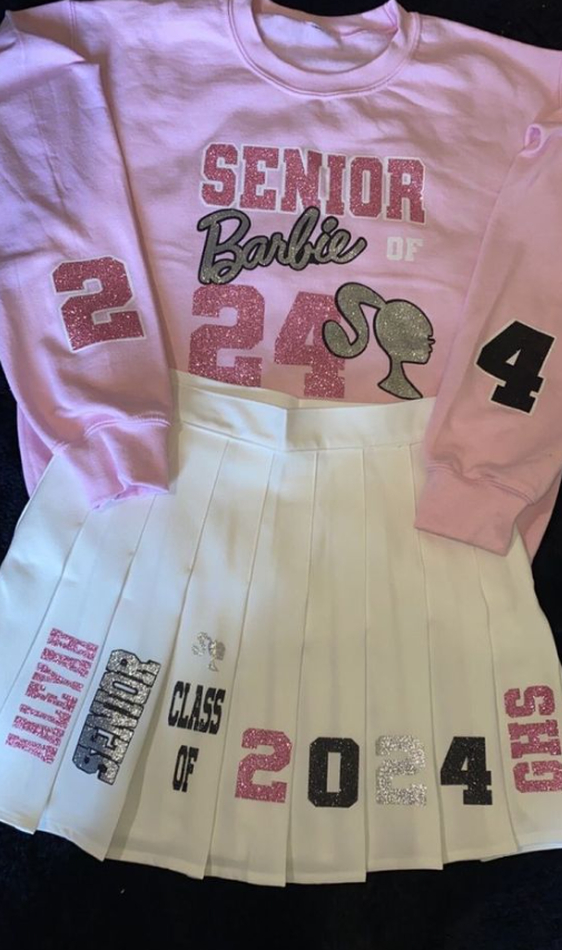 Back To School Outfits   Senior Barbie Skirt Set Senior Picture Outfits Senior Photo Outfits Barbie Sweatshirt Senior Sweatshirts Senior Shirts Senior Portrait Outfits