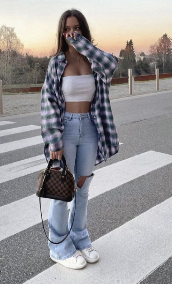 Back To School Outfits   Women Clothing High Waist Stretch Comfortable Slimming Slightly Flared Denim Trousers Knee Ripped Street Easy To Wear Cute  Casual  Clothes Fashion