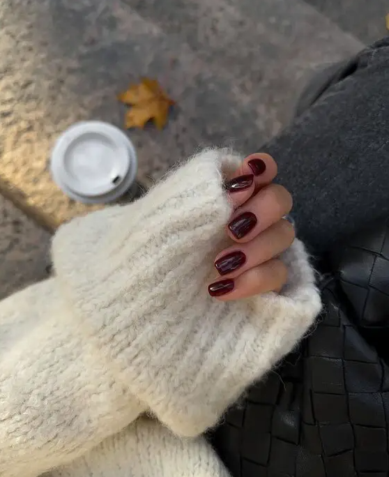 Fall Themed Nails   Classic Burgundy Brilliance