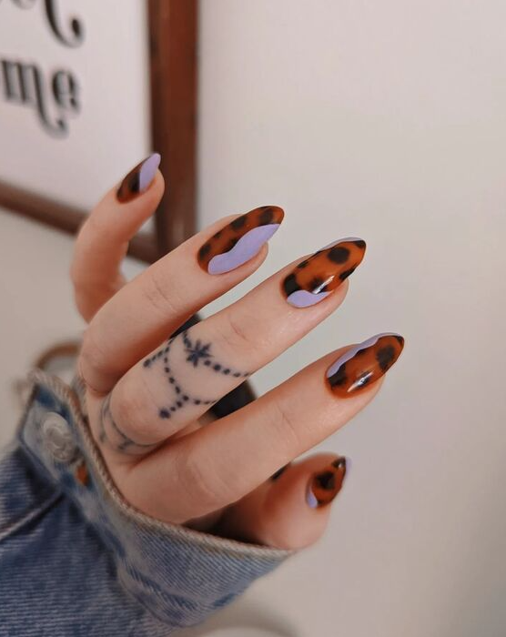 Fall Themed Nails   Elegant Lavender And Tortoise Shell Fusion