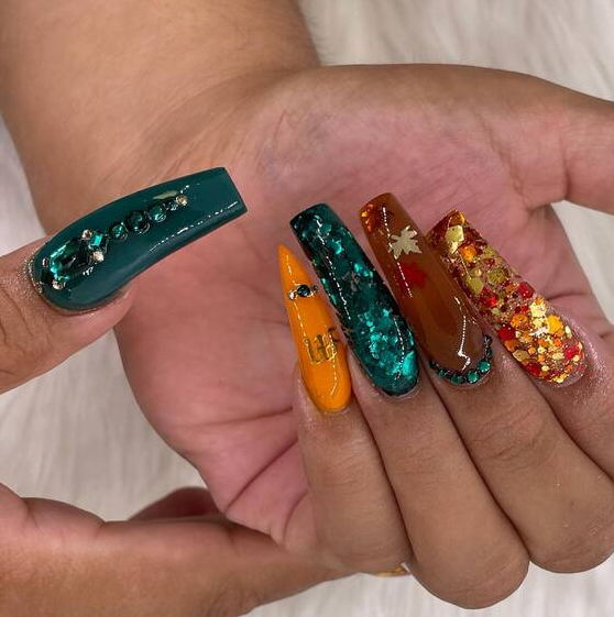 Fall Themed Nails   Jeweled Autumn Spectrum