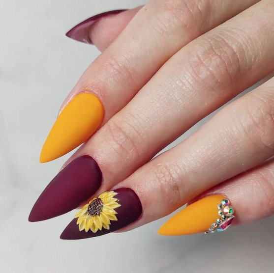 Fall Themed Nails   Sunset And Sunflower Elegance