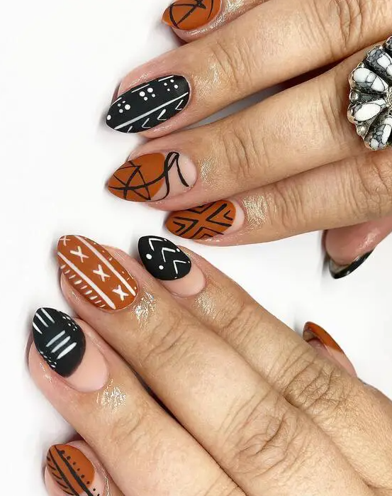 Fall Themed Nails   Tribal Autumn Patterns