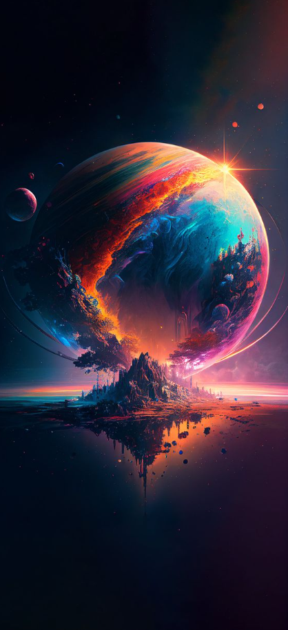 Planet   Amoled 4k Wallpaper Space Colorful And Astonishing Planet And Mountain Reflecting On Lake