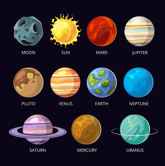 Planet   Planets Of Solar System Cartoon Set On Dark Vector Image