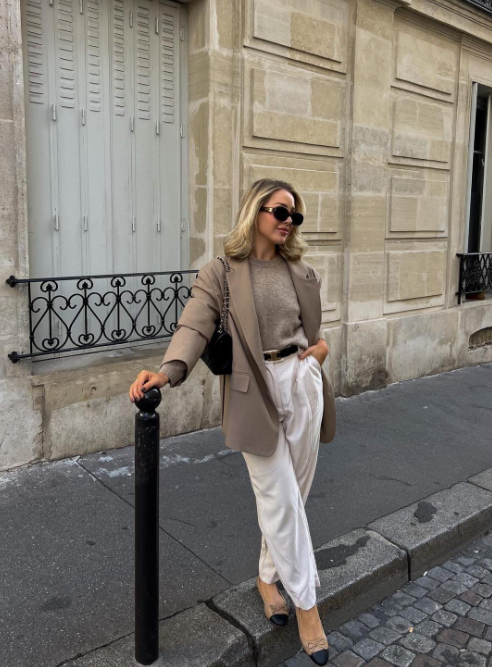 Beige Blazer + Flowy Trousers