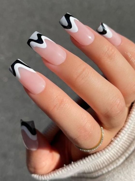 Black And White Nails Classy Designs And Ideas Stylish Nails Short Square Acrylic Nails Gel Nails Square Acrylic Nails Short Nails WHite Acrylic Nails