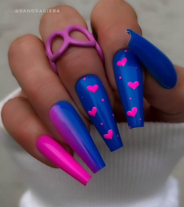 Blue Hearts And Neon Pink