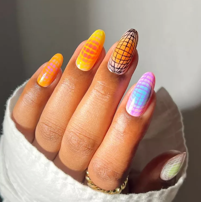 Cyber Skittle Grid Nails