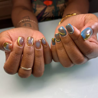 Gold Chrome Abstract Nails