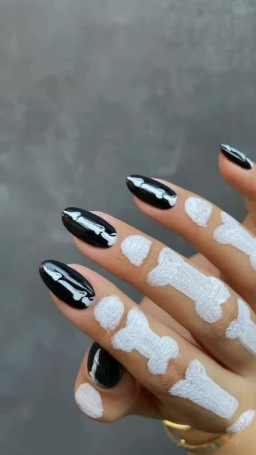 Halloween Nails Pink Nails Nails Gel Nails Holloween Nails Black And White Nails