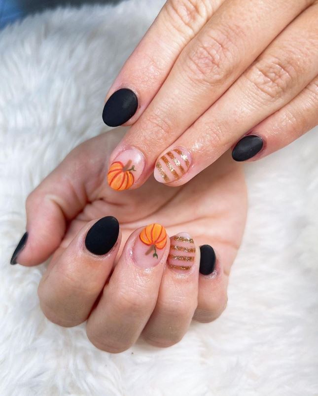 Matte Black And Glittery Pumpkins