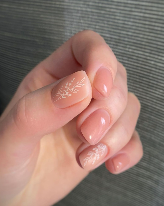 Nude With White Floral Accents