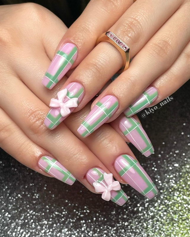 Pink And Green Plaid With Bows