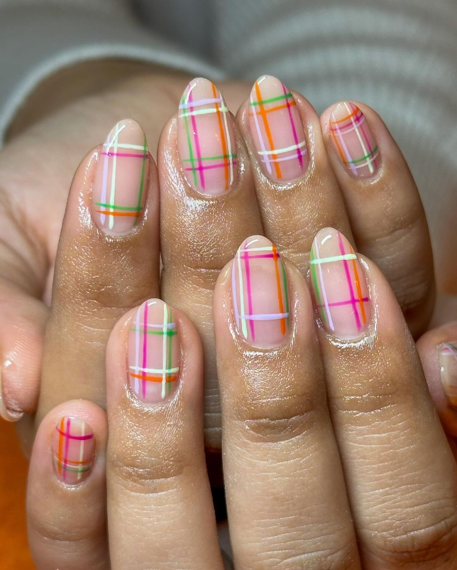 Rainbow Plaid Nails