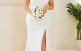 V Neck White Wedding Dress