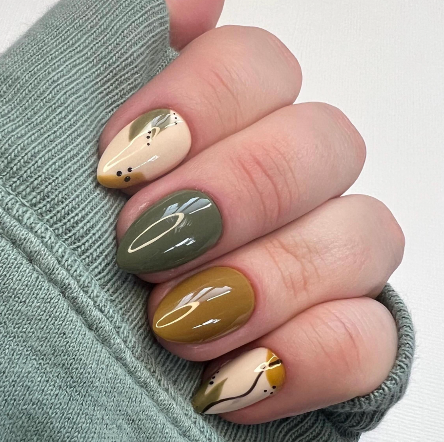 Abstract Press On Nails Abstract Shapes Nail Design Fall Press On Nails Prees On Nails Fall Nail Designs Nails Nail Designs Glue On Nails Green Nails