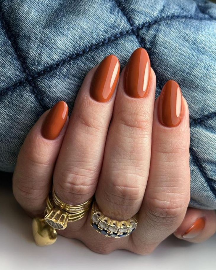 Almond Shape Fall Nails Autumn Rust Orange Nail Designs Thin Nails Pretty Acrylic Nails Fire Nails Autumn Nails Fall Nail Designs