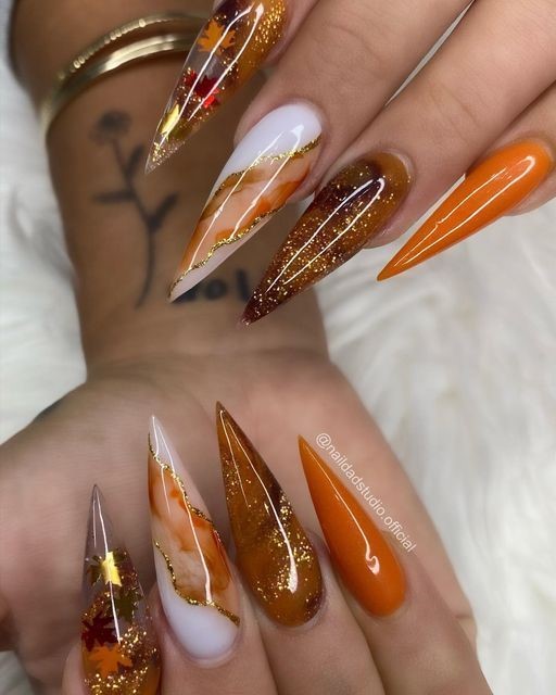 Autumn Fall Nails Trend In 2024 Stilleto Nails Designs Nail Art Stylish Nails Fall Gel Nails Fall Acrylic Nails Acrylic Nails Stiletto