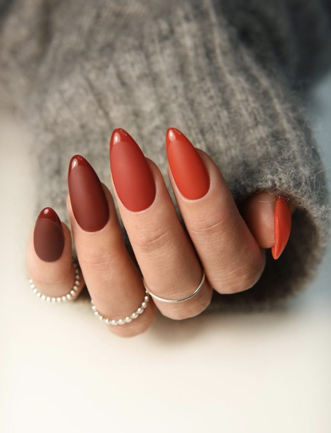 Classy Autumn Fall Nails Almond Shape Inspiration Fall Acrylic Nails Matte Nails Trendy Nails Almond Nails Fall Gel Nails Autumn Nails