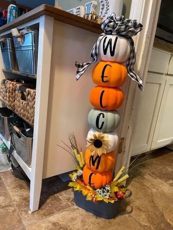 Dollar Tree Crafts, Creations, And Inspirations Awesome DIY Welcome Sign Pumpkin Topiary