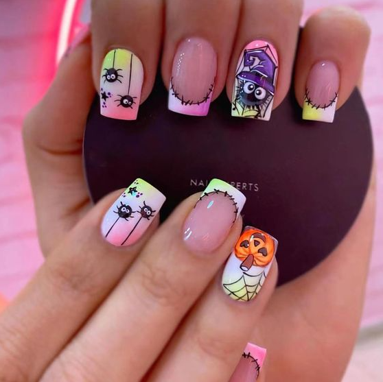 False Nails Halloween Nails Nail Art French Nails Glue On Nails French Tip Acrylic Nails