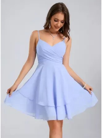 House A Line V Neck Short Chiffon Homecoming Dress