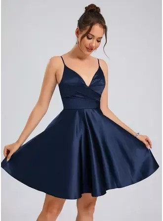 House A Line V Neck Short Satin Homecoming Dress Ideas