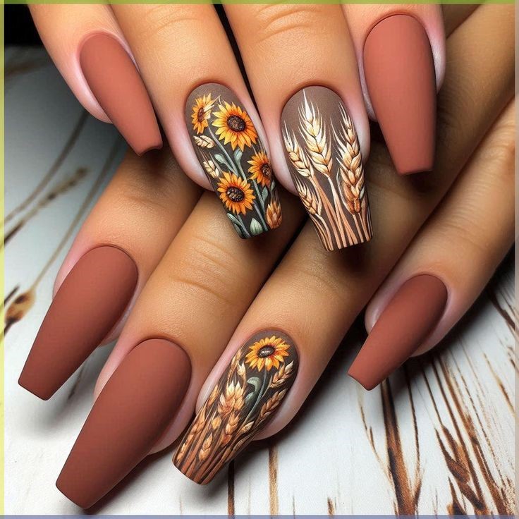 Nail Designs Sunflower Nails Nail Colors Stylish Nails Fall Nail Designs Nail Art